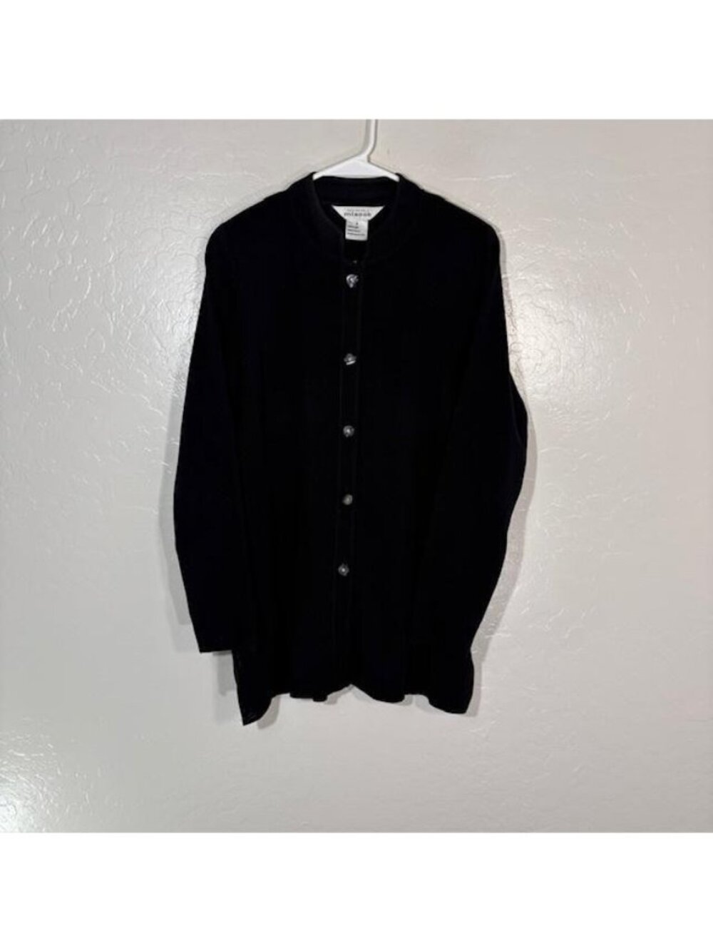 Misook Cardigan Sweater Womens Small Black Mock Neck Button Front Knit Korea